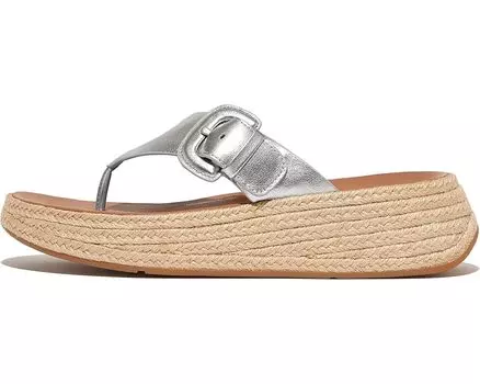 Сандалии FitFlop F-Mode Espadrille Adj. Leather Flatform Toe-Thongs, серебряный