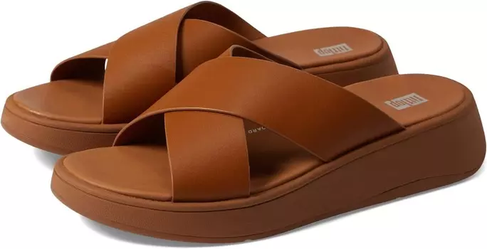 Сандалии FitFlop F-Mode Leather Flatform Cross Slides, цвет Light Tan
