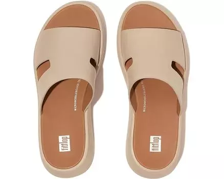 Сандалии FitFlop F-Mode Raw-Edge Leather Flatform H-Bar Slides, цвет Stone Beige