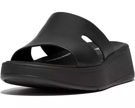 Сандалии FitFlop F-Mode Raw-Edge Leather Flatform H-Bar Slides, черный