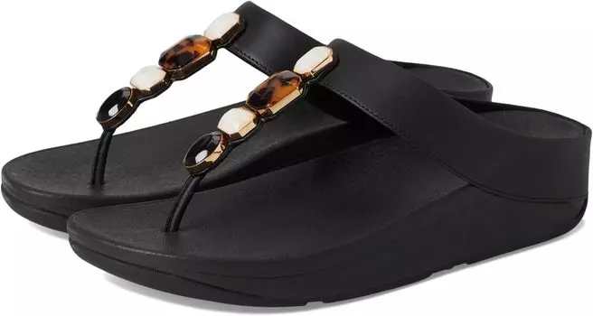 Сандалии FitFlop Fino Multi-Stone Leather Toe-Post Sandals, цвет All Black