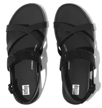 Сандалии Fitflop "GRACIE CRYSTAL LEATHER STRAPPY BACK-STRAP SANDALS", летняя обувь, сандалии, сандалии с ремешками, с ремешком на пятке, черный