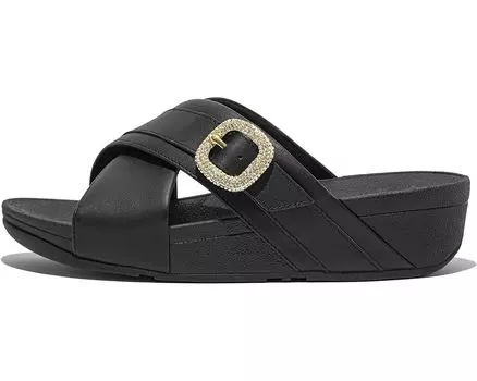 Сандалии FitFlop Lulu Crystal-Buckle Leather Cross Slides, черный