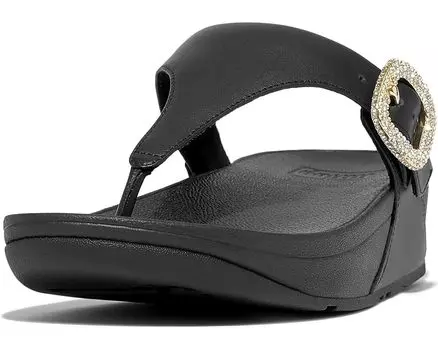 Сандалии FitFlop Lulu Crystal-Buckle Leather Toe-Post, черный
