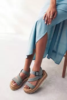 Сандалии Forever Comfort из пробковой кожи на плоской подошве Next, синий