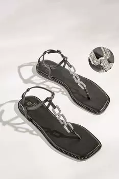 Сандалии Forever Comfort на плоском каблуке и декоративной цепочке Next, черный