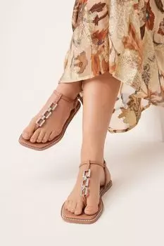 Сандалии Forever Comfort на плоском каблуке и декоративной цепочке Next, розовый