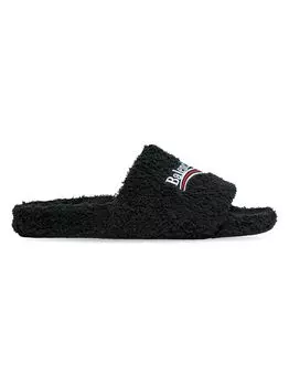 Сандалии Furry Slide из мягкого полотенца Balenciaga, черный