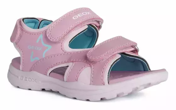 Сандалии Geox "J VANIETT GIRL", летняя обувь, туфли на липучке, сандалии, со звездой сбоку, цвет Pink-Trkis