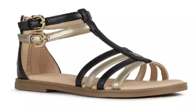 Сандалии Geox с ремешками "J SANDAL KARLY GIRL", летняя обувь, сандалии, молния на пятке, с ремешком, цвет Schwarz-Goldfarben