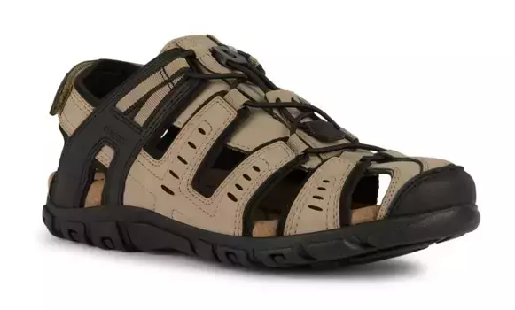 Сандалии Geox "UOMO SANDAL STRADA C", летняя обувь, обувь на липучке, уличные сандалии, с кожаной стелькой, черный