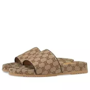 Сандалии gg canvas slide sandal 'beige monogram' Gucci, коричневый