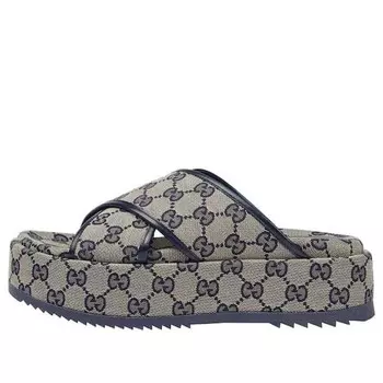 Сандалии gg platform slide sandal 'gg motif - beige blue' Gucci, бежевый