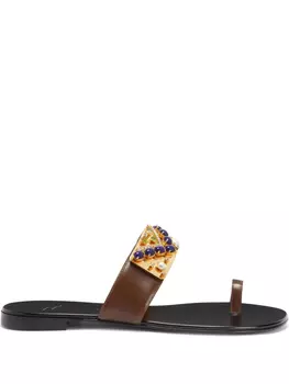 Сандалии Giuseppe Zanotti на плоской подошве, украшенные стразами, коричневый