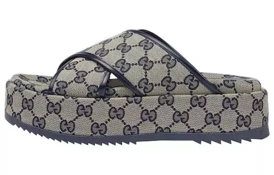 Сандалии Gucci GG на платформе 30 мм, синие парусиновые туфли