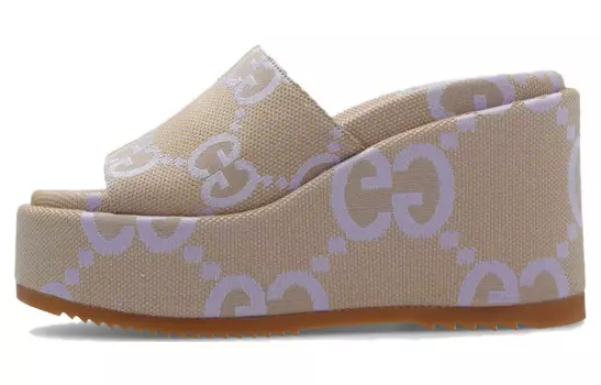 Сандалии Gucci Jumbo GG Platform Slide, бежевый / светло-голубой