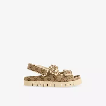 Сандалии Gucci New Marmont GG текстильные с фирменным принтом, бежевый