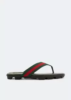 Сандалии GUCCI Web and leather thong sandals, черный