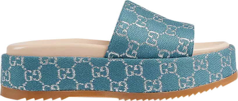 Сандалии Gucci Wmns GG Lame Flatform Slide Sandal Blue, синий