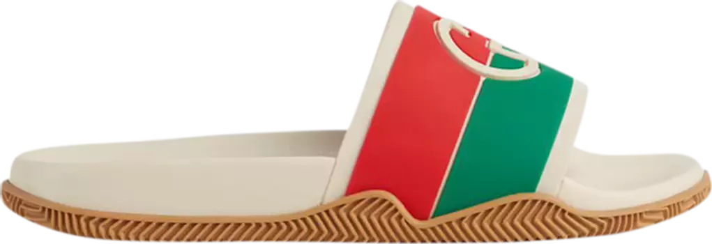 Сандалии Gucci Wmns Slide Interlocking G - White Red Green, зеленый