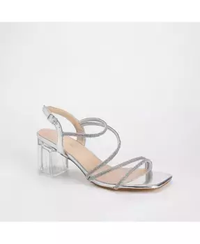 Сандалии Hera на прозрачном каблуке с ремешками и стразами BERNESS, серебряный