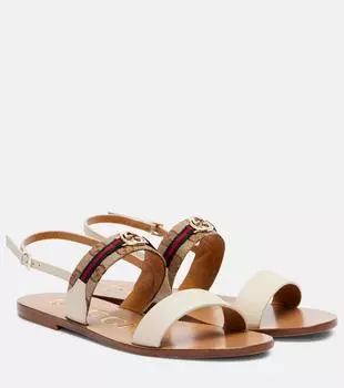 Сандалии Interlocking G из холста и кожи Gucci, Mys.White/Bei-Eb/Brb