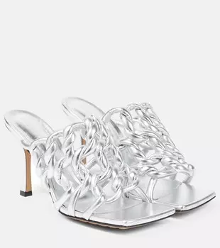 Сандалии из эластичной металлизированной кожи Bottega Veneta, серебряный