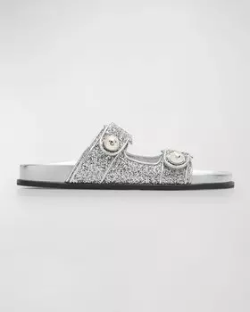 Сандалии из фаянса с блестками и двойной ручкой Jimmy Choo, цвет Silver