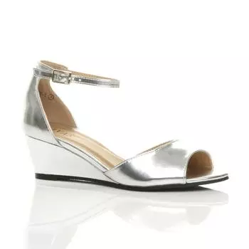 Сандалии из искусственной кожи с ремешком на щиколотке на средней танкетке AJVANI, серебро