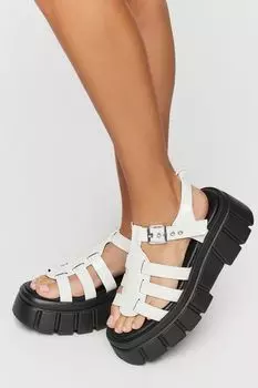 Сандалии из искусственной лакированной кожи с язычками на подошве Forever 21, белый
