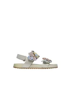Сандалии из кожи для девочек с аппликацией из цветов Naturino, белый