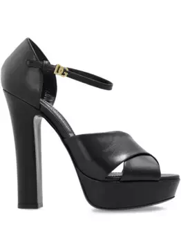 Сандалии из кожи на платформе с перекрестными ремешками DOLCE & GABBANA, черный