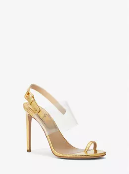Сандалии из кожи с тиснением под питона, металлик, Catherine Michael Kors, золотой