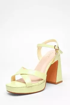 Сандалии из лаймовой крокодиловой кожи с перекрестными ремешками на платформе и каблуке QUIZ Clothing