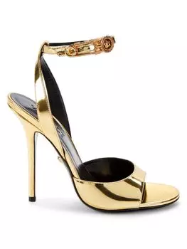 Сандалии из лакированной кожи с металлическим ремешком на щиколотке Versace, золото