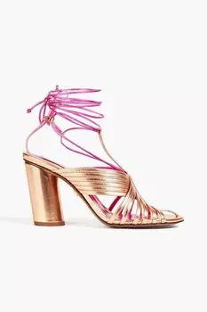 Сандалии из металлизированной кожи на шнуровке ZIMMERMANN, розовое золото