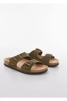 Сандалии из нубука с пряжками Mango, коричневый