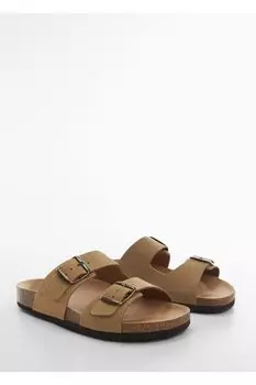 Сандалии из нубука с пряжкой Mango, бежевый