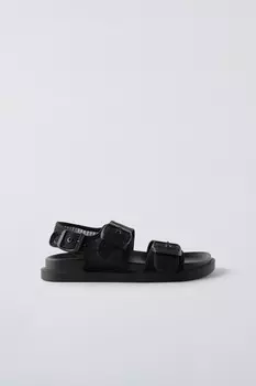 Сандалии из органзы с пряжкой ZARA, черный