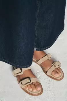 Сандалии из спила с пряжками ZARA, песочно-коричневый