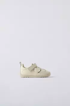 Сандалии из усиленной кожи с клеткой ZARA, белый