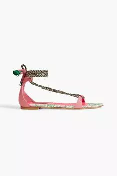 Сандалии из вязанной крючком и замши с кисточками MISSONI, розовый