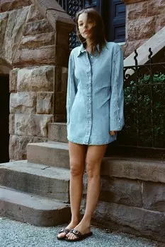 Сандалии из замши на плоской подошве с заклепками ZARA, коричневый