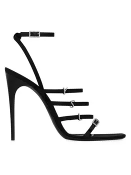 Сандалии Jerry из креп-сатина со стразами Saint Laurent, черный