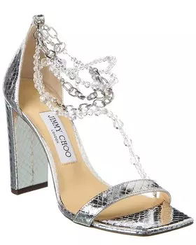 Сандалии Jimmy Choo Neena 100 из тисненой кожи, серебряный