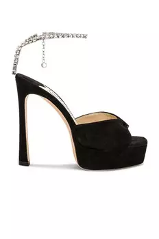 Сандалии Jimmy Choo Saeda 125 Suede, цвет Black & Crystal