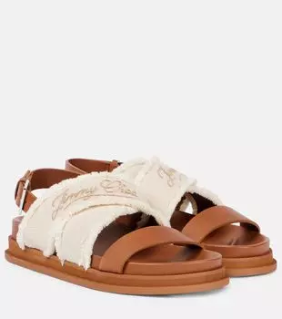 Сандалии Joa с вышивкой на холсте и кожаными вставками Jimmy Choo, Tan/Natural