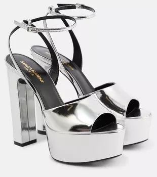 Сандалии Jodie 135 из лакированной кожи на платформе Saint Laurent, металлик