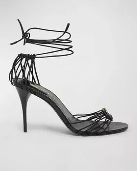 Сандалии Jota с ремешками YSL с запахом на щиколотке Saint Laurent, цвет Nero