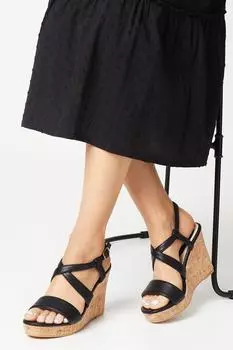 Сандалии Kendrick на пробковой танкетке с перекрестными ремешками Oasis, черный